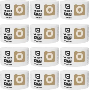 12 Pack VF3501 Dust Bags Size C Compatible for Ridgid & Workshop 3-4.5 Gallon Vacuums, Disposable Dust Collection Filter Bags Replace Part# 23738 VF3501 WS32045F