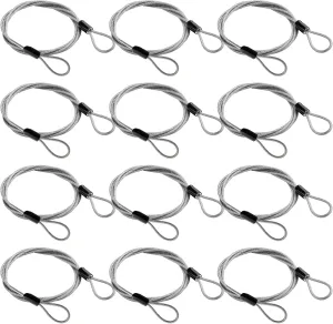 12Pcs Stainless Steel Security Cable with Loops, 4Ft 3mm Luggage Lock Safety Cable, Braided Steel Coated Flex Bike Cable, Double Loop Anti Theft Wire Lock Cable for Travel Locking