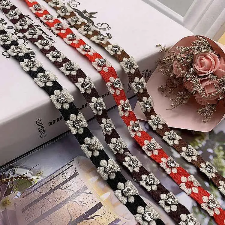 1.5cm Ethnic Jacquard Lace Trim with Glass Beads – 40 Yards