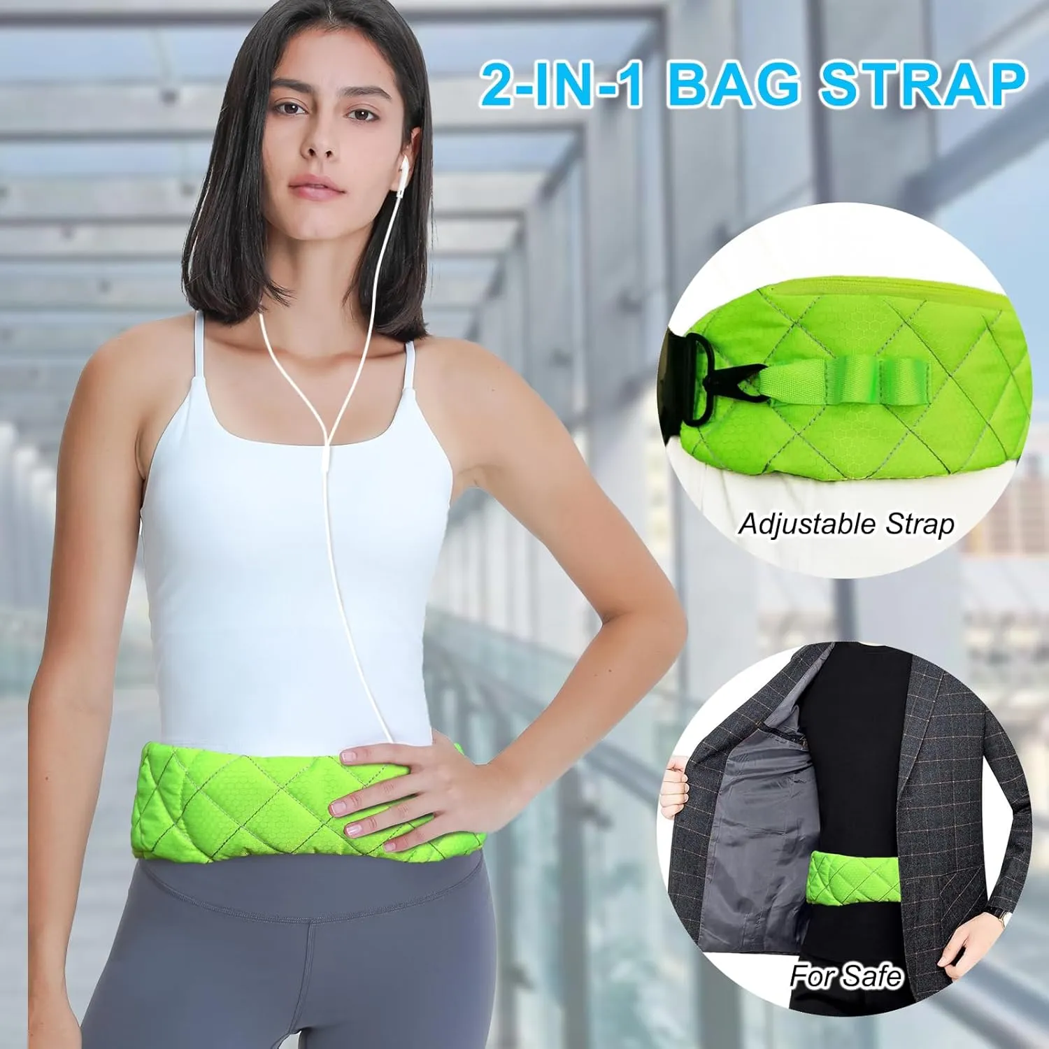 2 in 1 Anti-theft Bag Shoulder Strap with Pockets, 54 inch Travel Belt Ultra-Wide and Thick, Comfort and Stylish