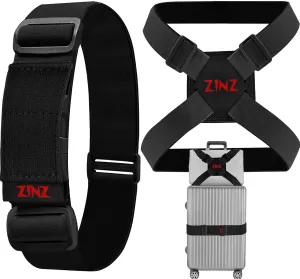 2-Pack High Elastic Luggage Strap Adjustable Travel Bag Belt Bungees for More Applications (Black Red Set)