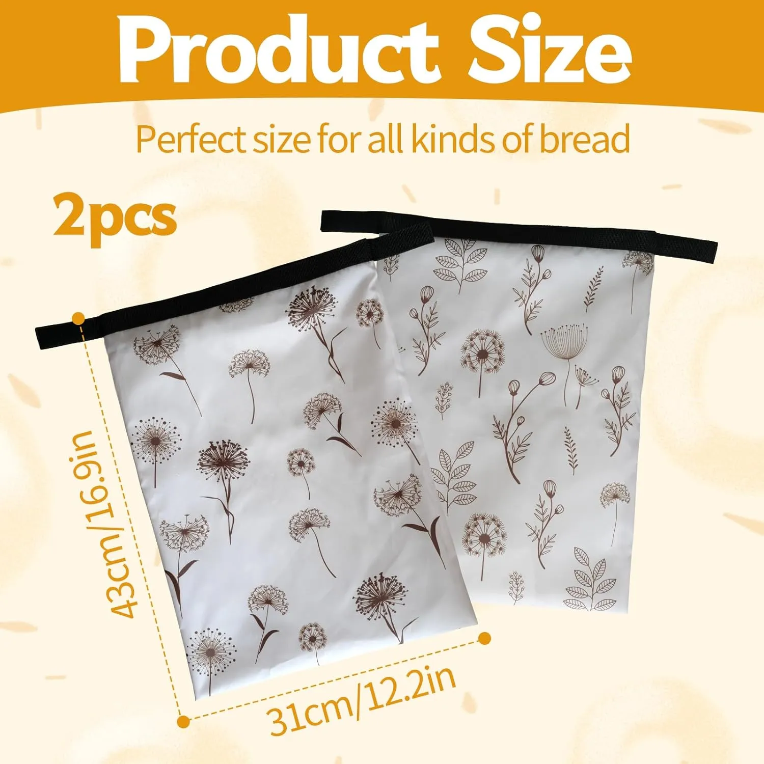 2 Pcs Reusable Beeswax Bread Bags Sourdough Bread Bags for Homemade XL Breads Storage Bag Beewax Food Wraps to Keeping Fresh Loaf Fresh Freezer Baker Baking Supplies