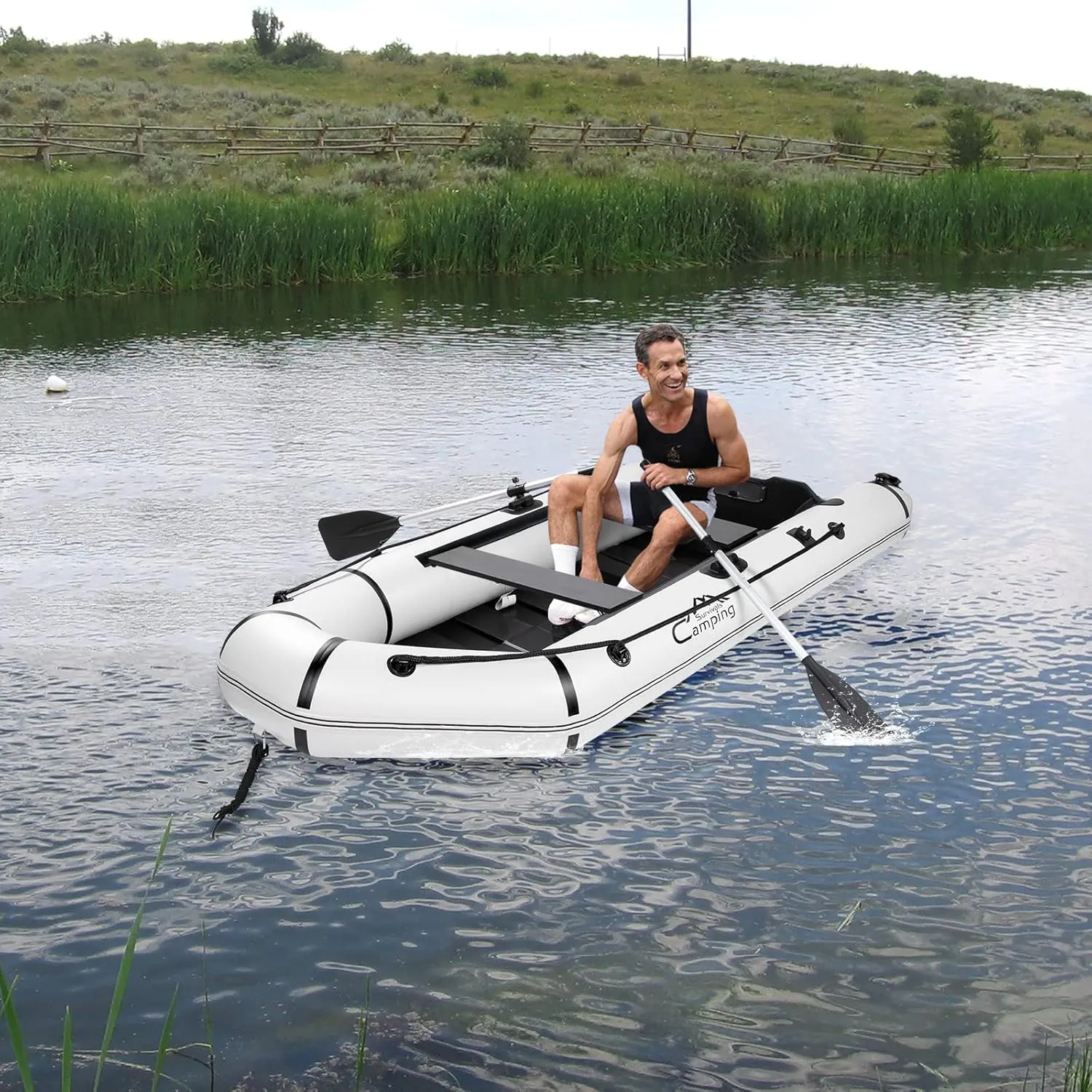 2 Person Inflatable Boat, Raft Inflatable Kayak with Foot Pump & Paddle 【US in Stock】 Inflatable Boat for Adults,Portable Fishing Boat