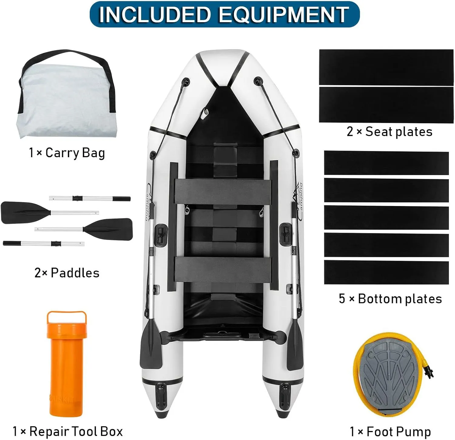 2 Person Inflatable Boat, Raft Inflatable Kayak with Foot Pump & Paddle 【US in Stock】 Inflatable Boat for Adults,Portable Fishing Boat