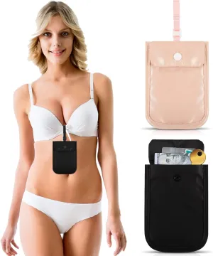 2 Pieces Travel Bra Wallet for Women Hidden Bra Wallet Pickpocket Proof Under Clothes Money Belt Pouch Secret for Passport Money Valuables(4 x 5.4 Inch,Black, Pink)