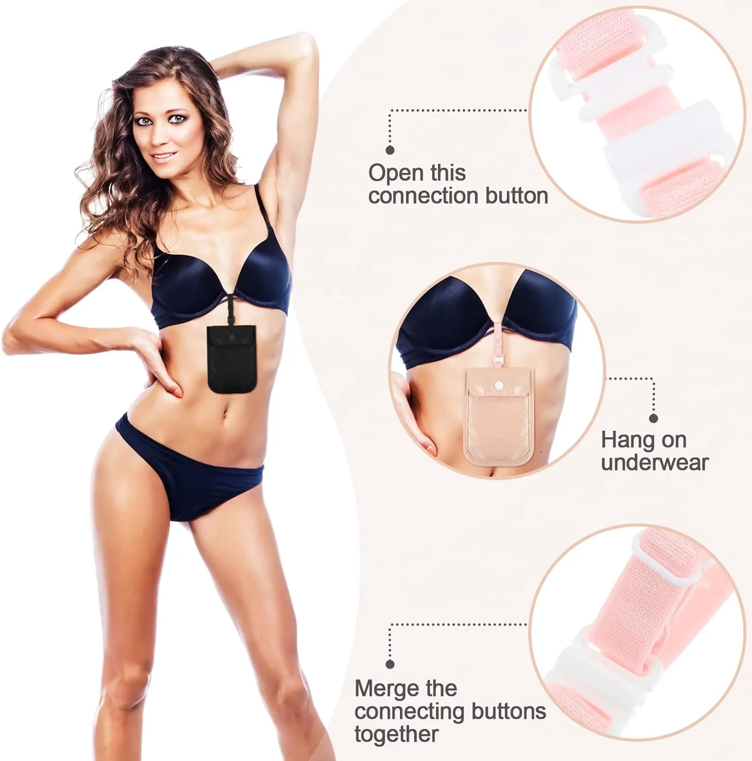 2 Pieces Travel Bra Wallet for Women Hidden Bra Wallet Pickpocket Proof Under Clothes Money Belt Pouch Secret for Passport Money Valuables(4 x 5.4 Inch,Black, Pink)