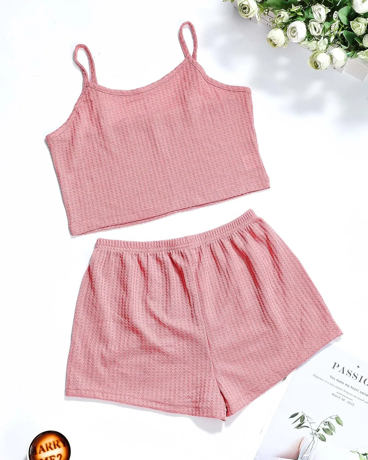2 Sets Women Pajama Sets for Women's Day Gifts Knit Lounge Pjs Sleep Clothes Sleepwear Cardigan Robe Cami Top Short