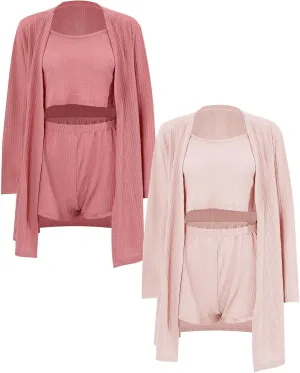 2 Sets Women Pajama Sets for Women's Day Gifts Knit Lounge Pjs Sleep Clothes Sleepwear Cardigan Robe Cami Top Short