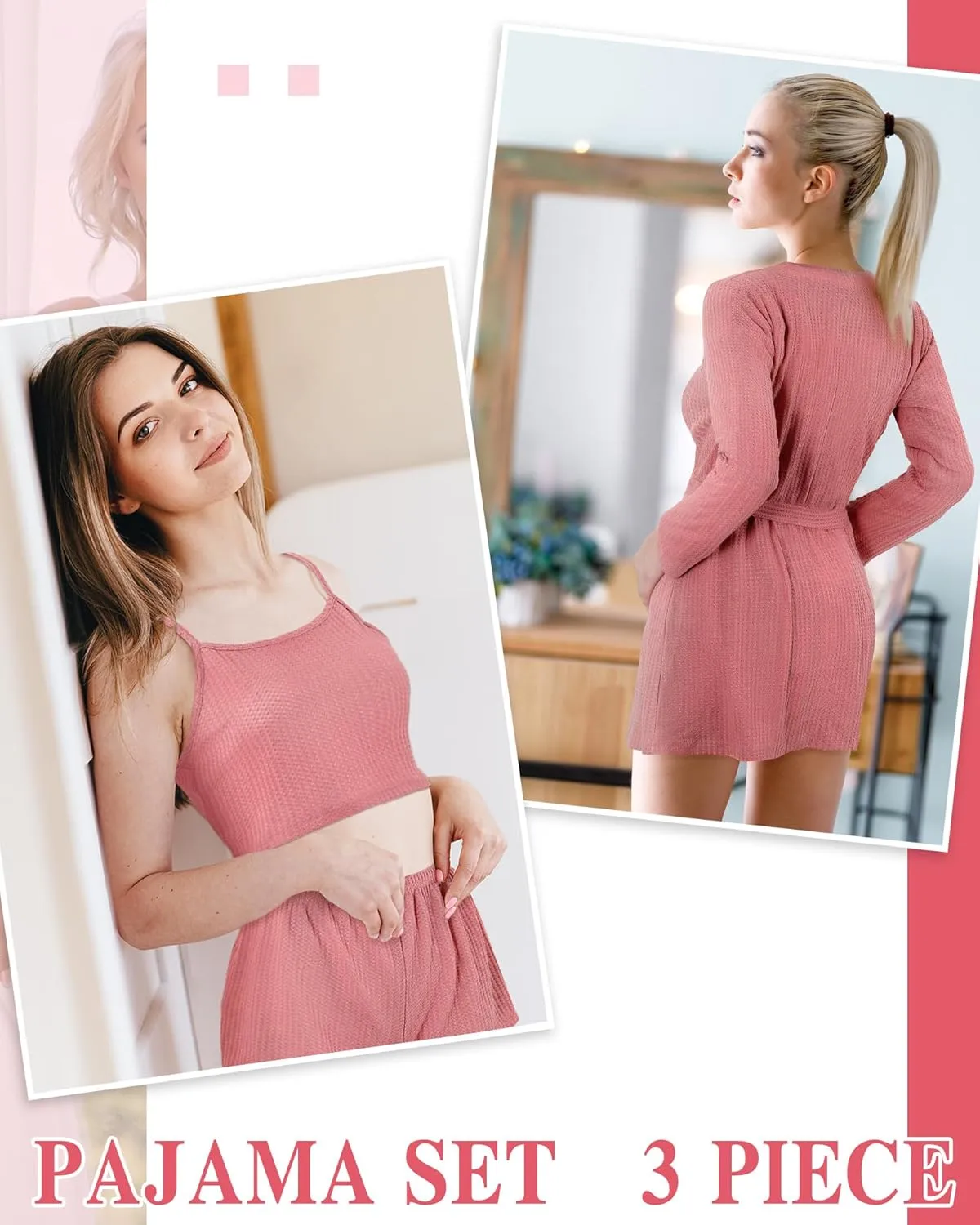 2 Sets Women Pajama Sets for Women's Day Gifts Knit Lounge Pjs Sleep Clothes Sleepwear Cardigan Robe Cami Top Short