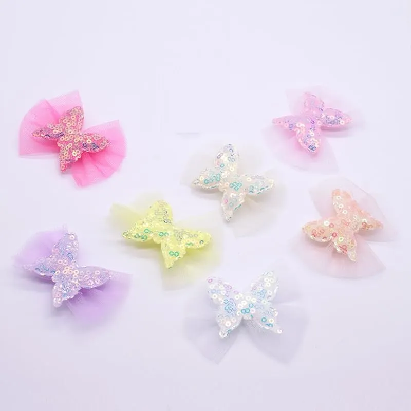 20 Pcs Sequin Butterfly Bows, Mesh Bowknot for Crafts, Sewing, Hair Clip Making, Clothing Accessories, Purple