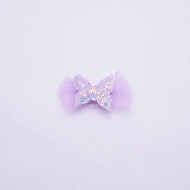 20 Pcs Sequin Butterfly Bows, Mesh Bowknot for Crafts, Sewing, Hair Clip Making, Clothing Accessories, Purple