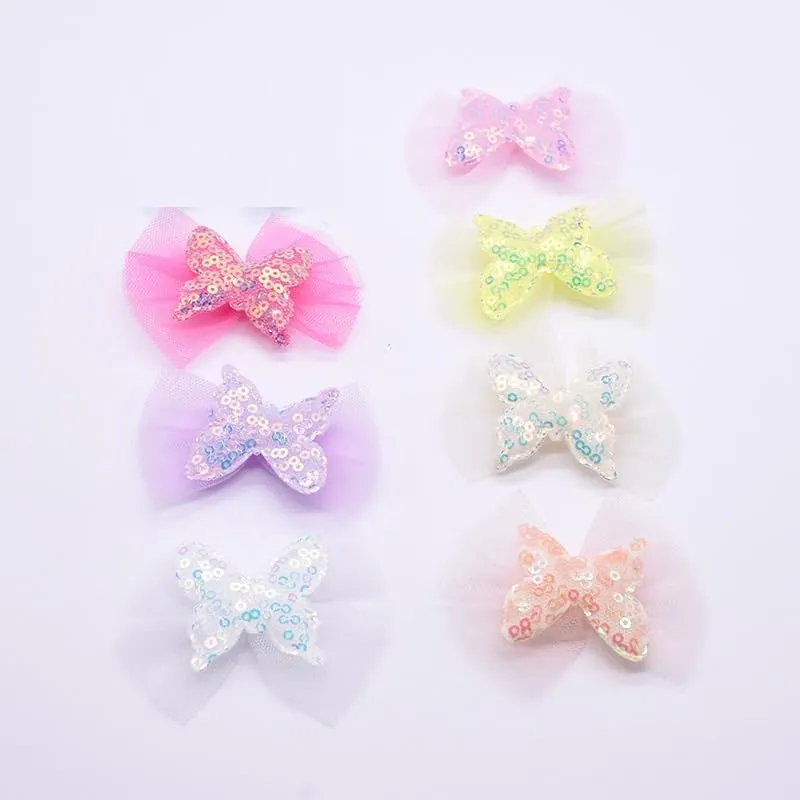 20 Pcs Sequin Butterfly Bows, Mesh Bowknot for Crafts, Sewing, Hair Clip Making, Clothing Accessories, Purple