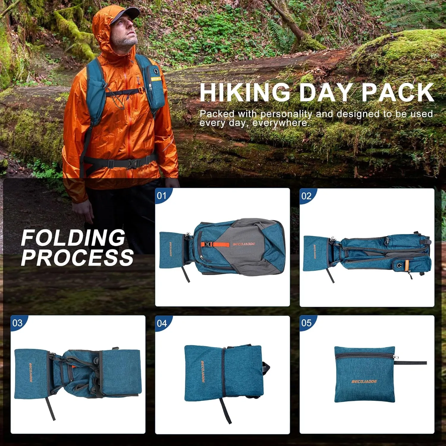 20L Small Hiking Backpack for Men Women Foldable Packable Back Pack Ultralight Hiking Daypack for Travel Camping Outdoor, Turquoise