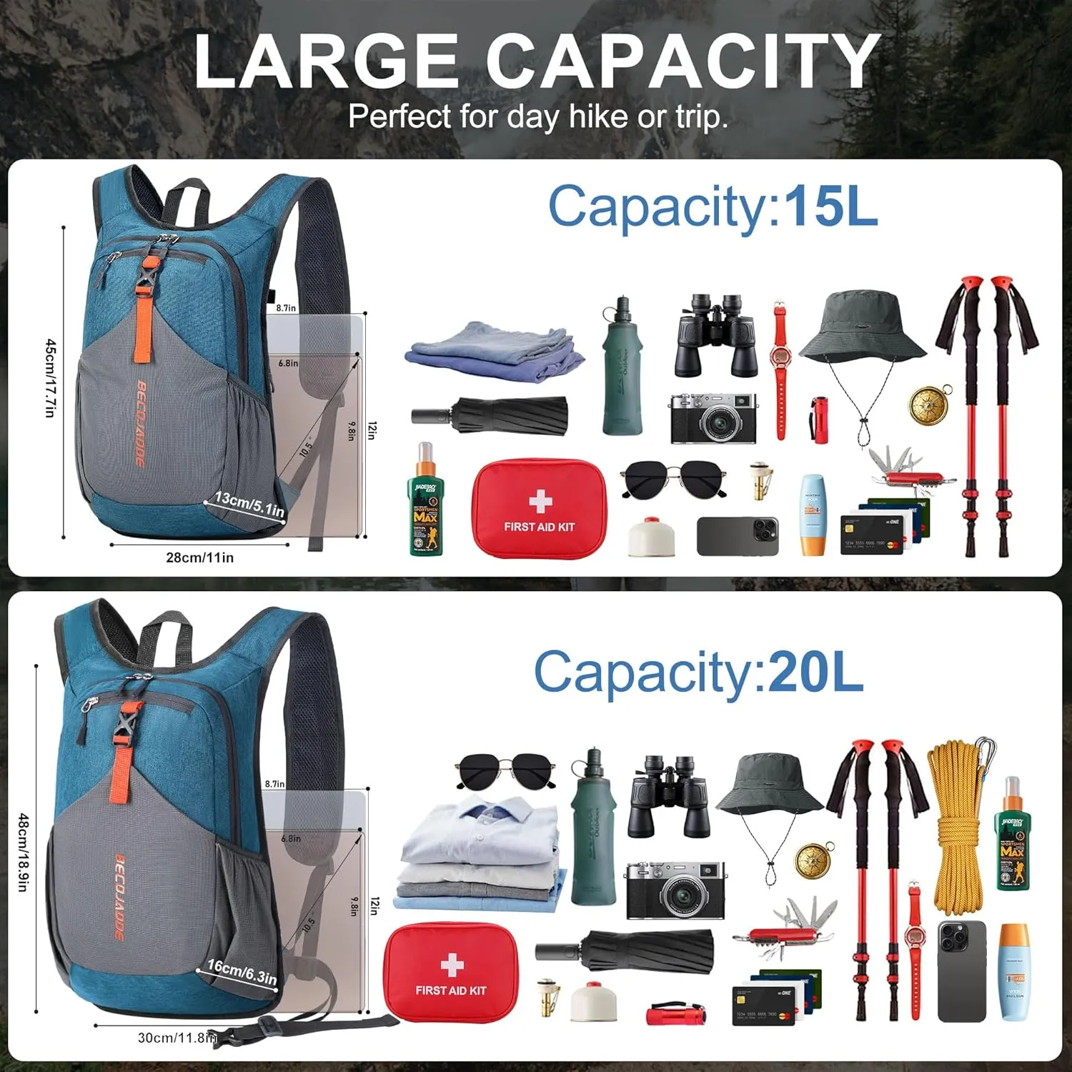 20L Small Hiking Backpack for Men Women Foldable Packable Back Pack Ultralight Hiking Daypack for Travel Camping Outdoor, Turquoise