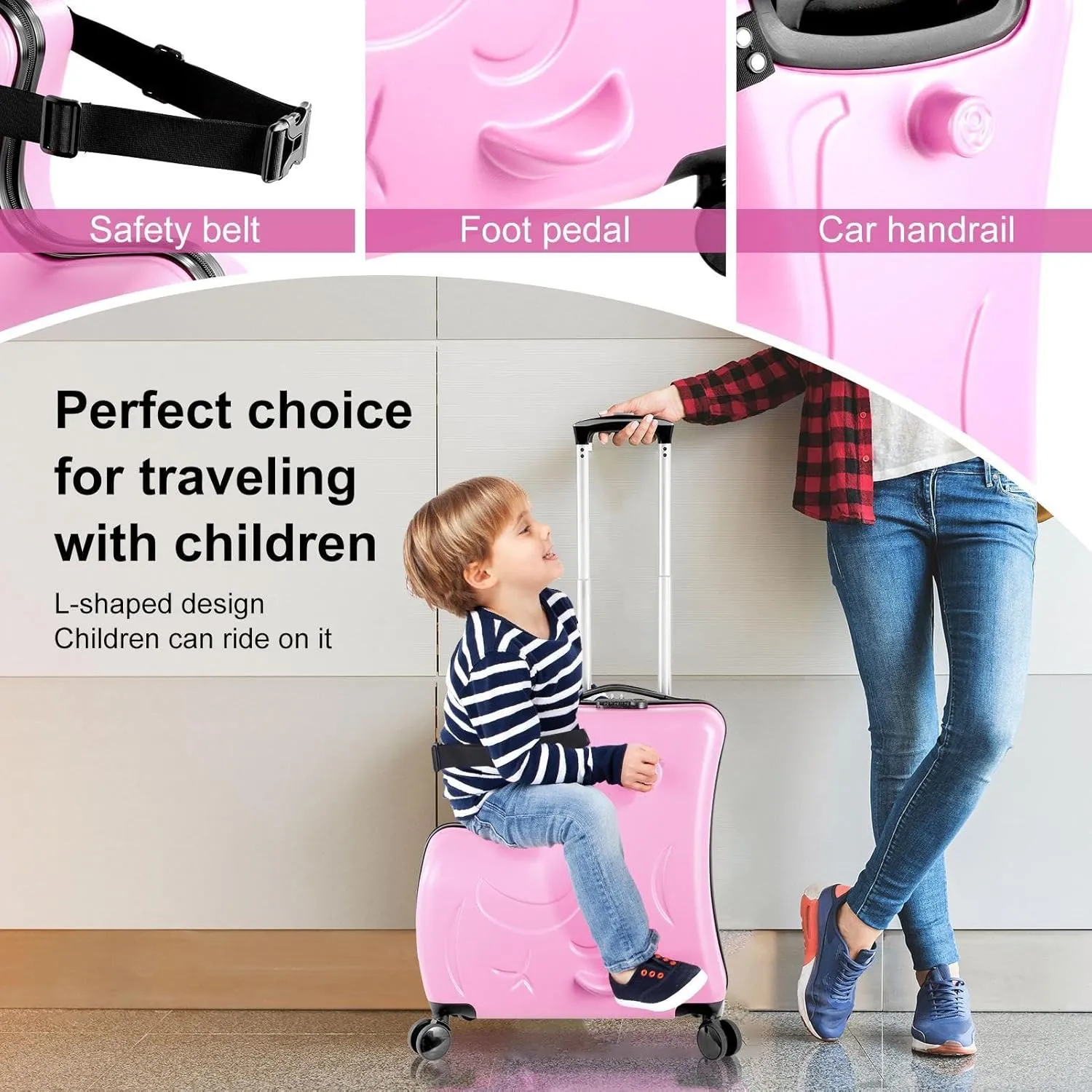 20" Carry Kids Luggage for Kids Aged 3-6, Ride Suitcase with Silent Wheels, Safety Belt, Combination Lock, Handlebars and Pedals, Equipped With Duffel Bag for Carry Luggage (blue)