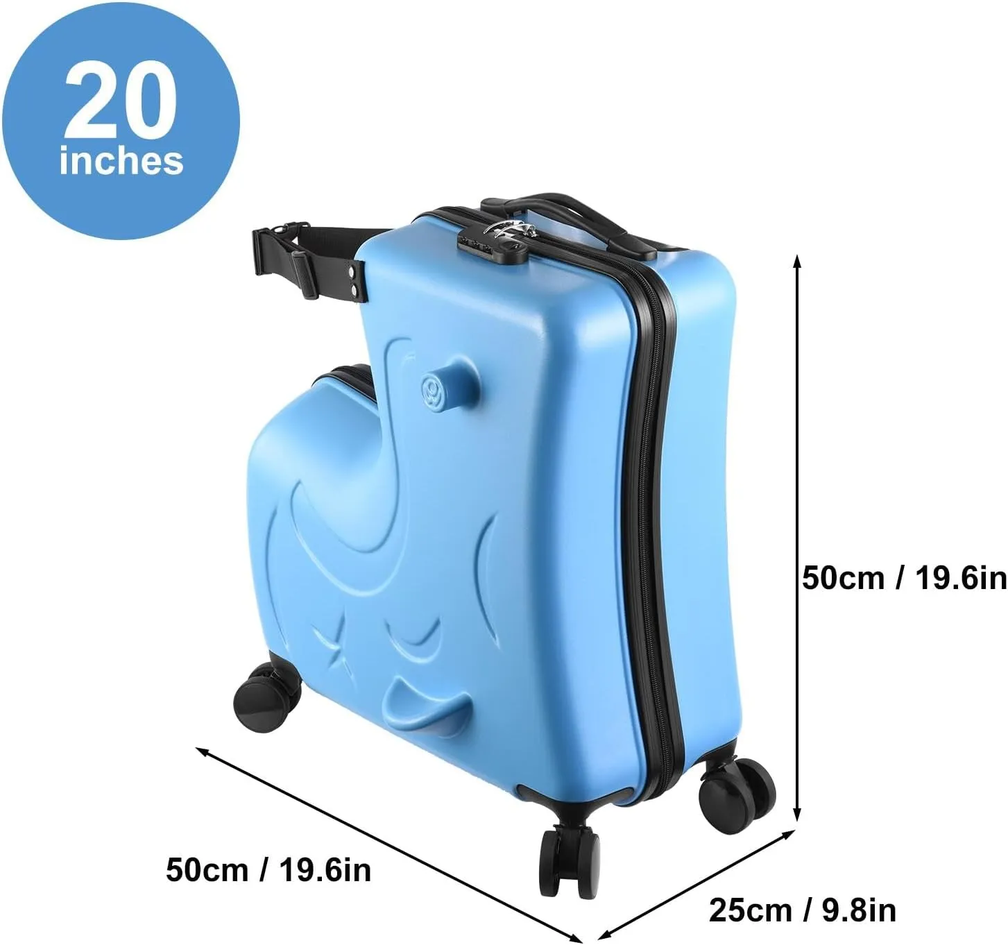 20" Ride Suitcase for Kids Aged 3-6, Carry Kids Luggage with Silent Wheels, Safety Belt, Combination Lock, Handlebars and Pedals, Equipped With Duffel Bag for Carry Luggage (blue)