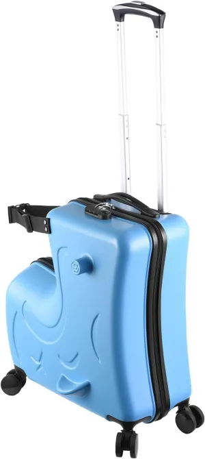 20" Ride Suitcase for Kids Aged 3-6, Carry Kids Luggage with Silent Wheels, Safety Belt, Combination Lock, Handlebars and Pedals, Equipped With Duffel Bag for Carry Luggage (blue)
