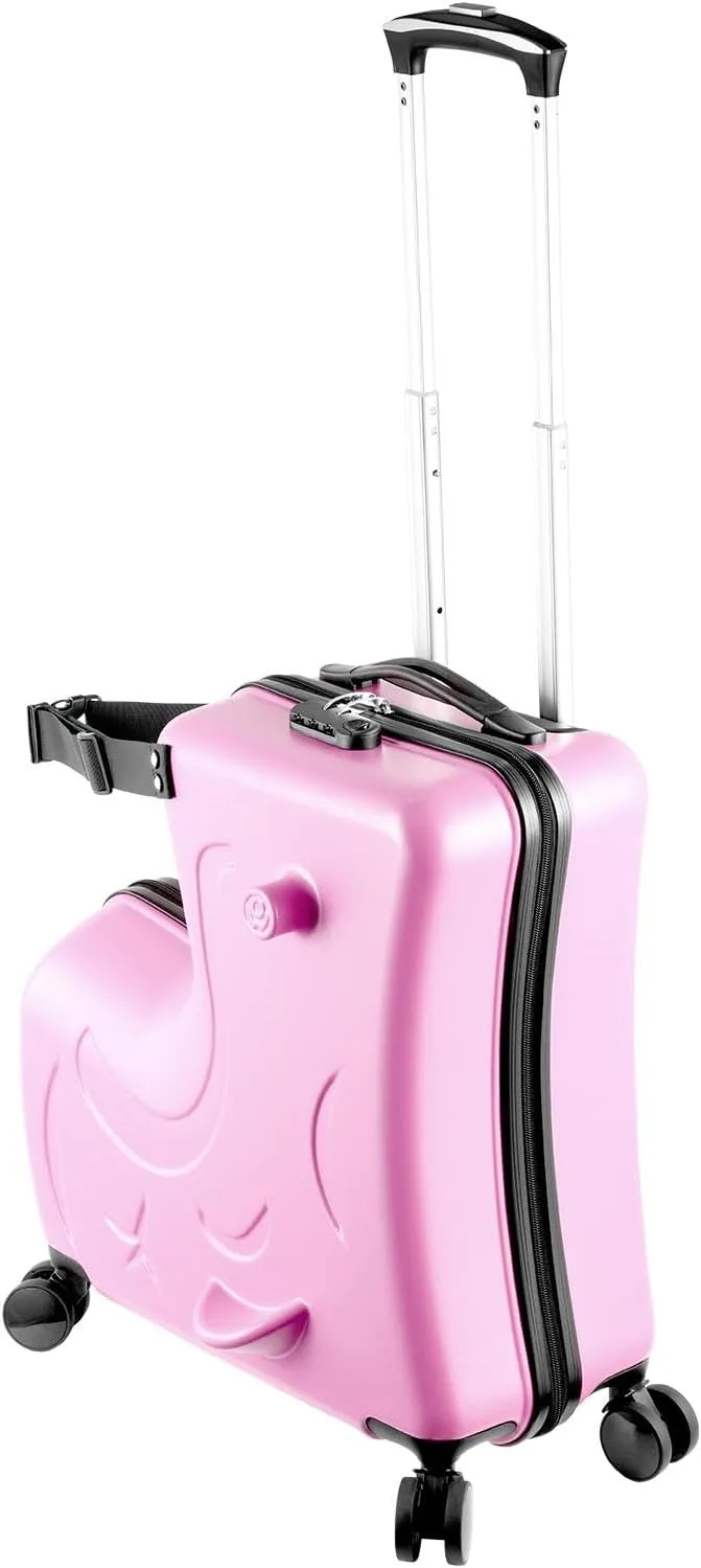 20" Ride Suitcase for Kids Aged 3-6, Carry Kids Luggage with Silent Wheels, Safety Belt, Combination Lock, Handlebars and Pedals, Equipped With Duffel Bag for Carry Luggage (pink)
