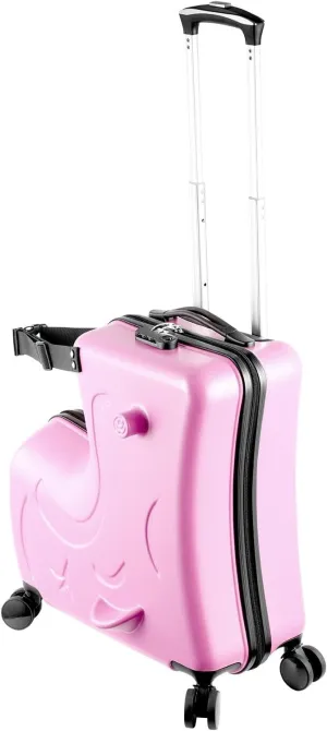 20" Ride Suitcase for Kids Aged 3-6, Carry Kids Luggage with Silent Wheels, Safety Belt, Combination Lock, Handlebars and Pedals, Equipped With Duffel Bag for Carry Luggage (pink)