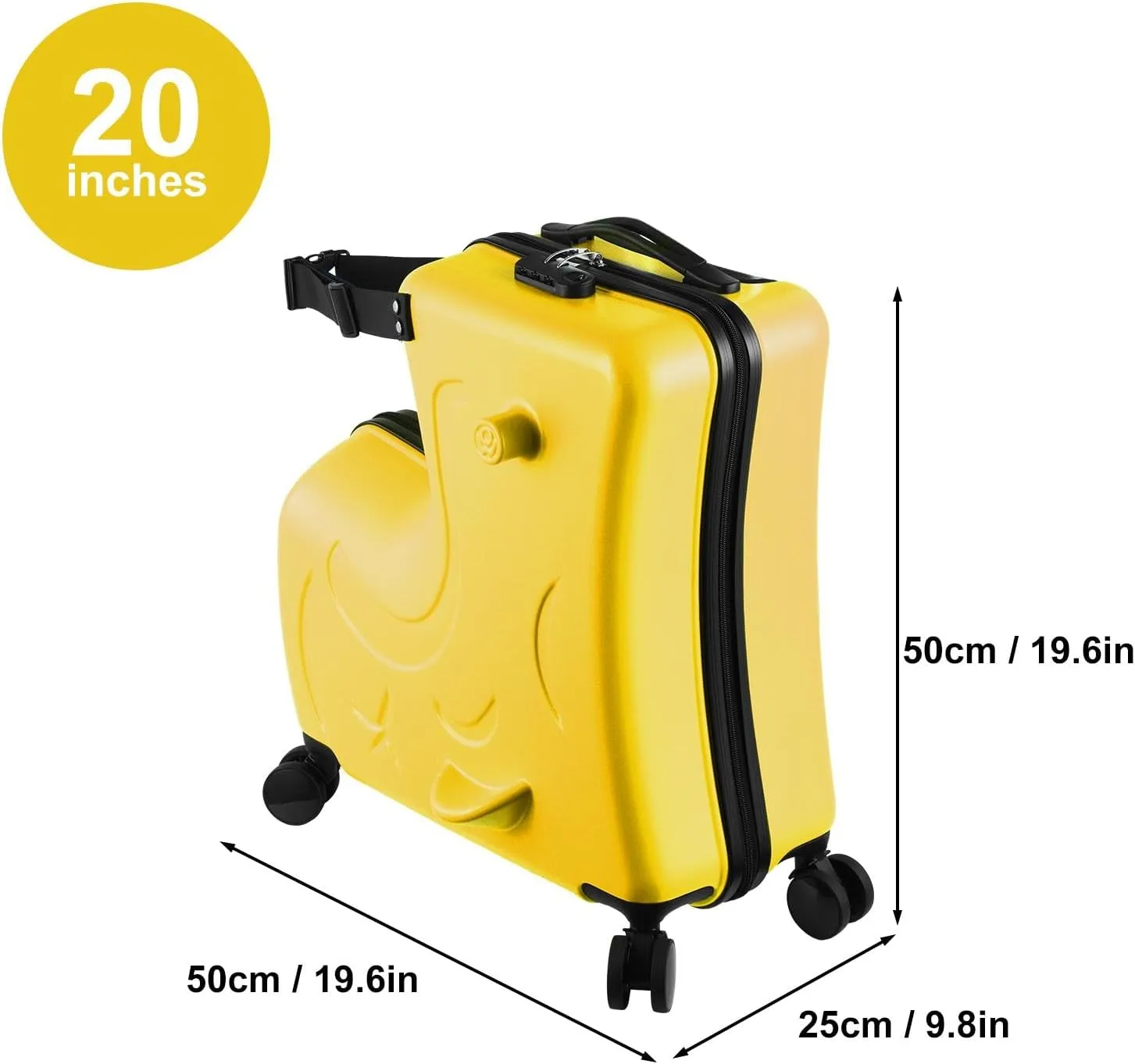 20" Ride Suitcase for Kids Aged 3-6, Carry Kids Luggage with Silent Wheels, Safety Belt, Combination Lock, Handlebars and Pedals, Equipped With Duffel Bag for Carry Luggage (yellow)