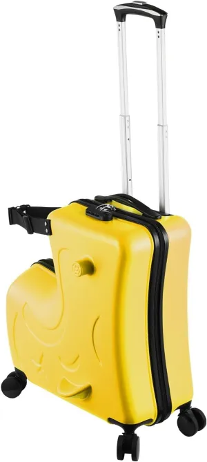20" Ride Suitcase for Kids Aged 3-6, Carry Kids Luggage with Silent Wheels, Safety Belt, Combination Lock, Handlebars and Pedals, Equipped With Duffel Bag for Carry Luggage (yellow)