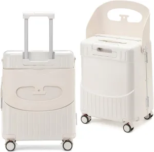 22 Inch TSA Lock Luggage with Child Seat,Lockable Spinner Wheels Suitcase for Kids,Kid Luggage with Seat Belt and Luggage Cover (TSA Luggage with Child Seat White)