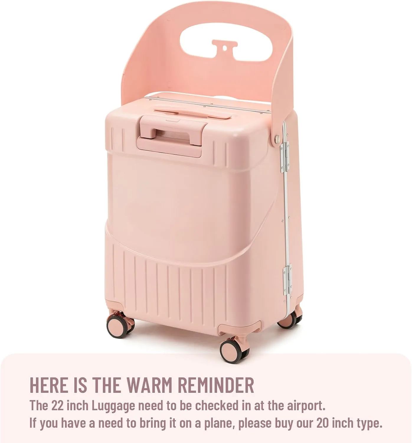 22 Inch TSA Lock Luggage with Seat for Adults and Kids,Lockable Spinner Wheels Suitcase with Seat Belt and Cover (TSA Luggage with Seat Pink)
