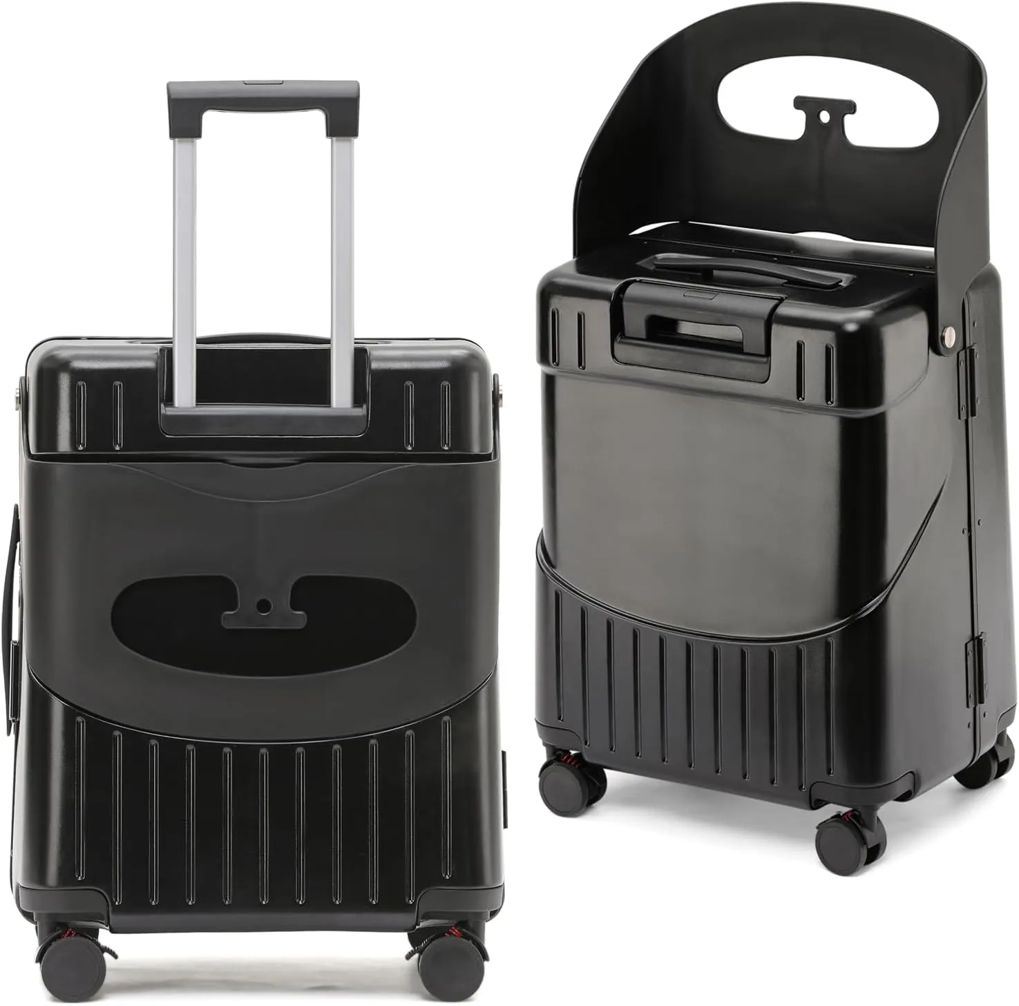 22 Inch TSA Lock Luggage with Seat for Adults and Kids,Lockable Spinner Wheels Suitcase,Luggage with Seat Belt and Luggage Cover (TSA Luggage with Seat Black)