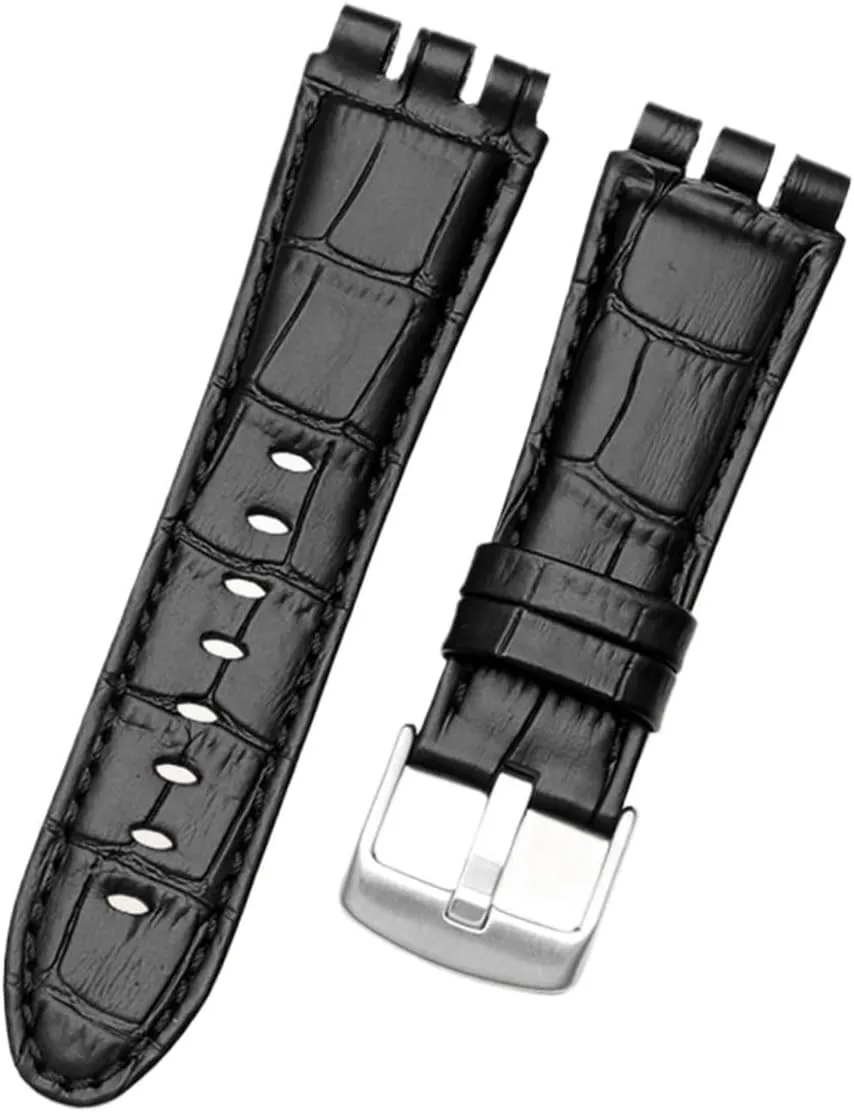 23MM Genuine Calf Leather Watchband Steel Clasp Compatible With YOS440 449 448 401G Watch Strap (Color : A Black, Size black clasp)