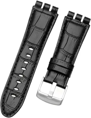 23MM Genuine Calf Leather Watchband Steel Clasp Compatible With YOS440 449 448 401G Watch Strap (Color : A Black, Size black clasp)
