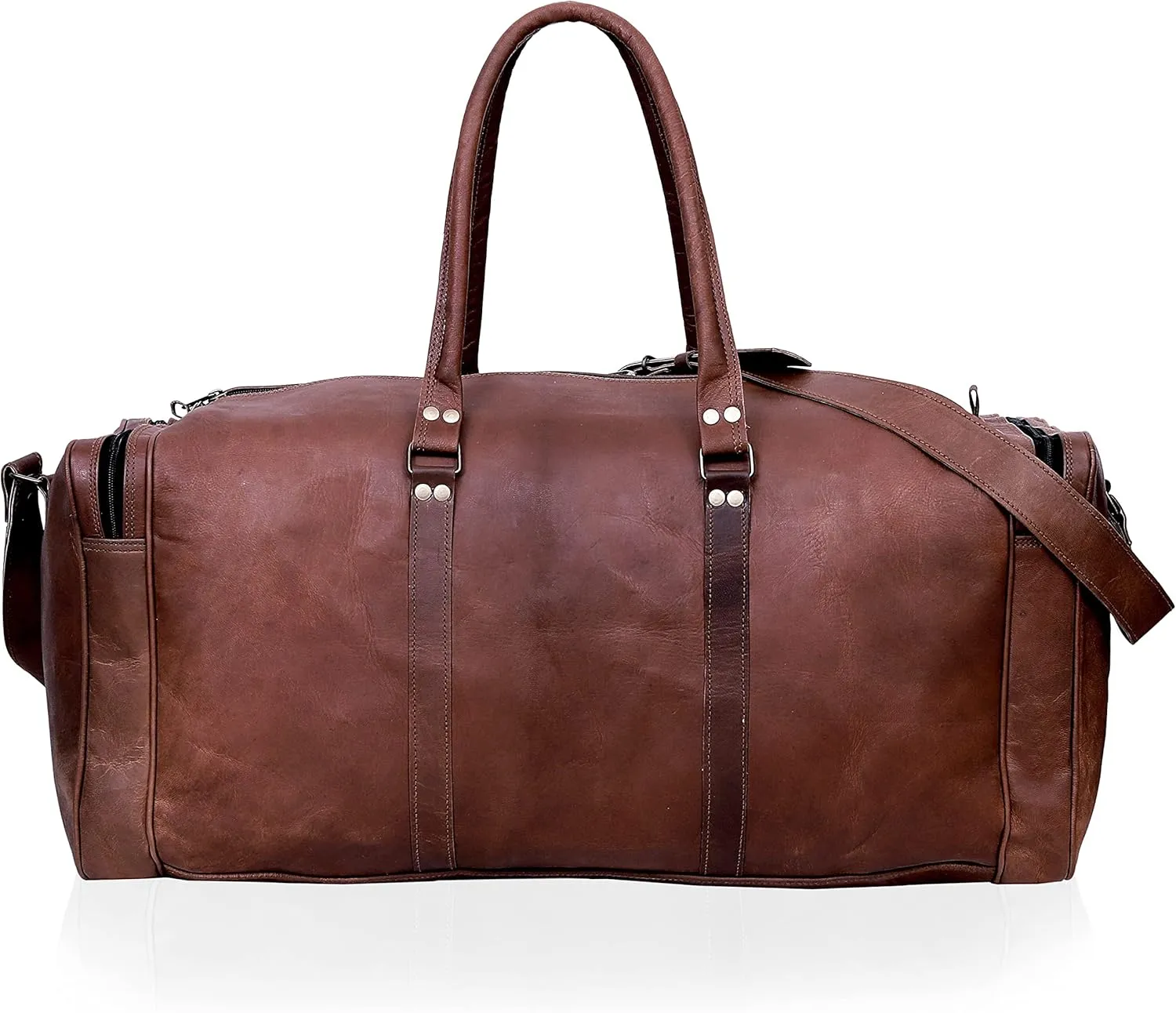 24 Inch Genuine Leather Duffel | Travel Overnight Weekend, brown, Size Large