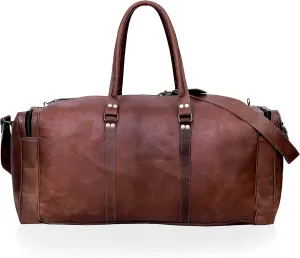 24 Inch Genuine Leather Duffel | Travel Overnight Weekend, brown, Size Large