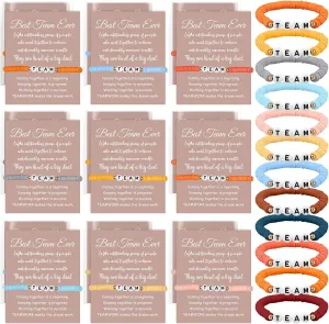 24 Set Team Appreciation Bracelets Gifts Inspirational Beaded Bracelets Bulk Adjustable Wish Motivational Friendship Bracelets with Thank You Cards Bags for Employee Staff Team Prizes