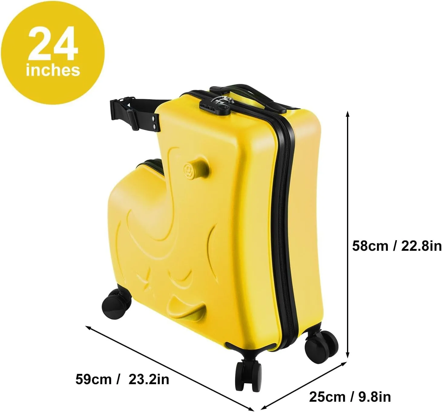 24" Carry Kids Luggage for Kids Aged 6-12, Ride Suitcase with Silent Wheels, Safety Belt, Combination Lock, Handlebars and Pedals, Equipped With Duffel Bag for Carry Luggage (blue)