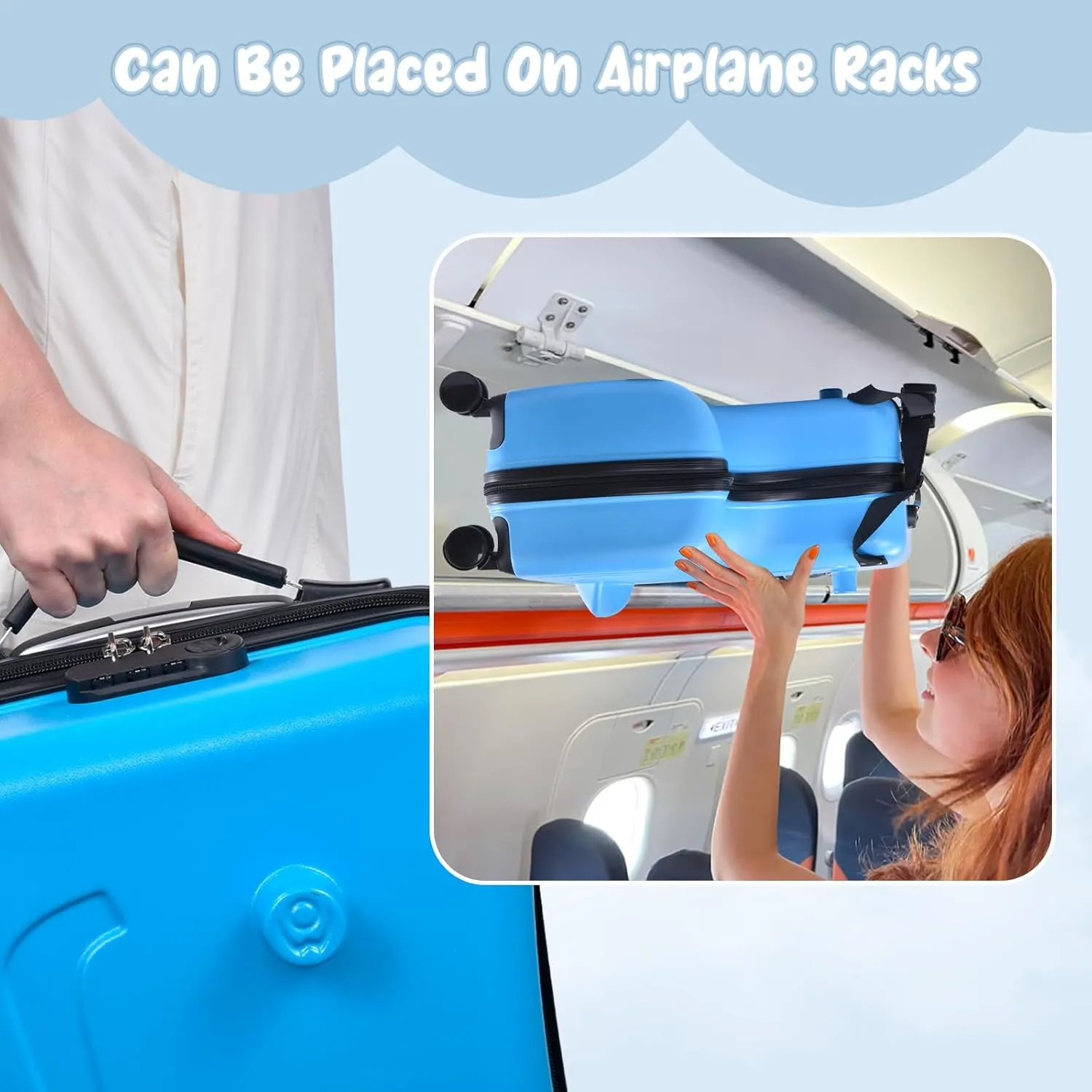 24" Ride Suitcases for Kids 6-12 | Toddler Ride On Suitcase W Safety Belt | Kids Carry Luggage With Silent Wheels | Toddler Suitcase Combination Lock for Kid | Equipped With Handlebars Pedals