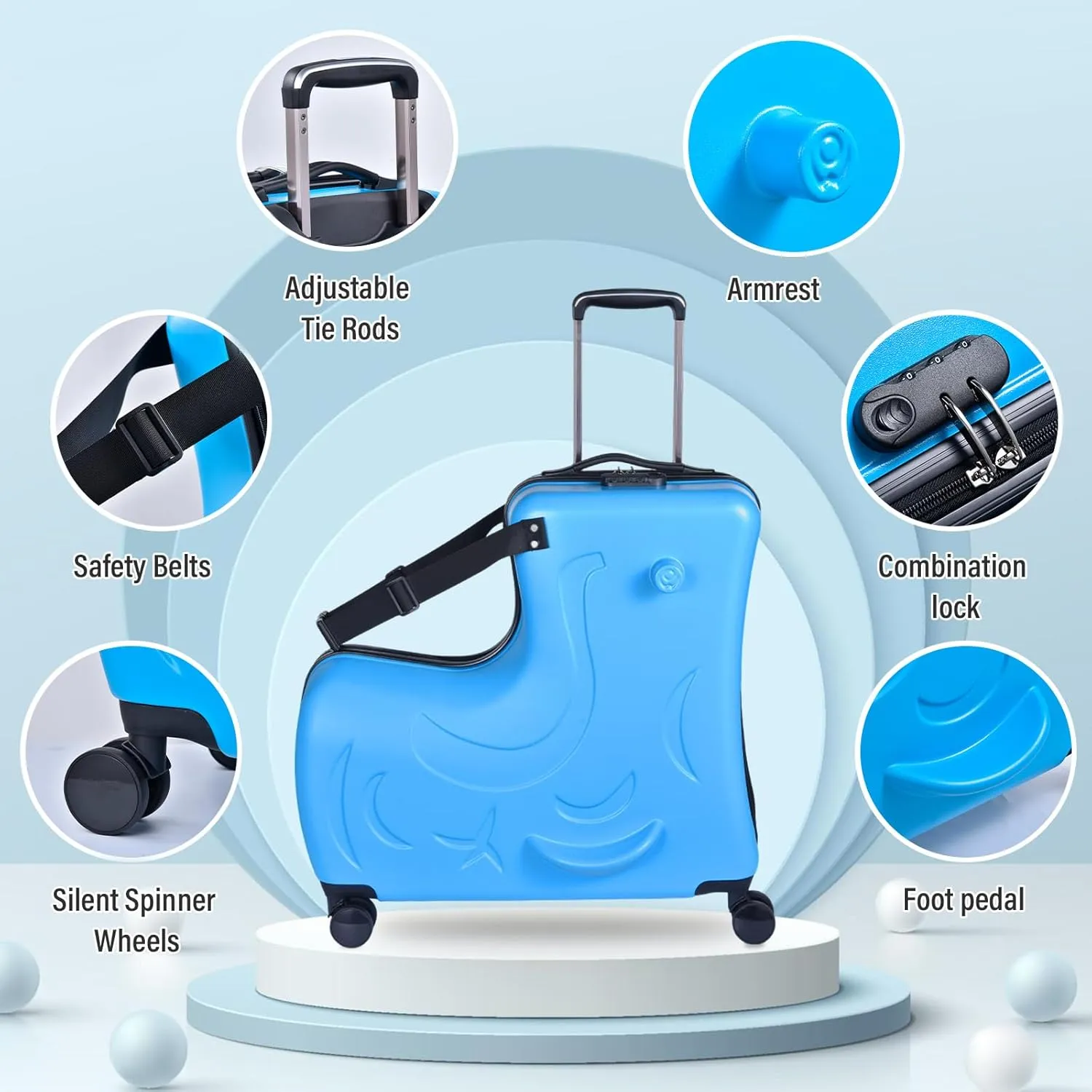 24" Ride Suitcases for Kids 6-12 | Toddler Ride On Suitcase W Safety Belt | Kids Carry Luggage With Silent Wheels | Toddler Suitcase Combination Lock for Kid | Equipped With Handlebars Pedals