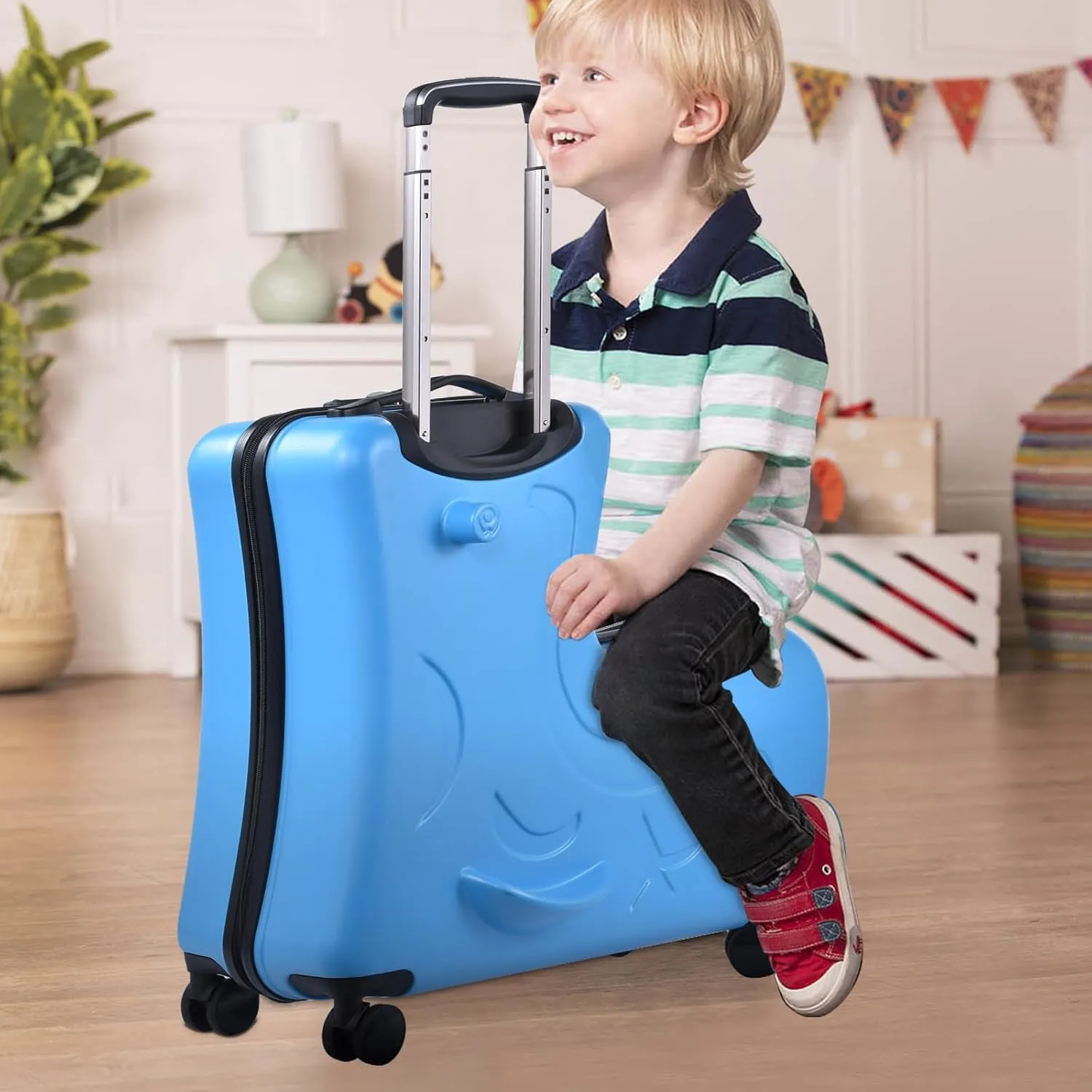 24" Ride Suitcases for Kids 6-12 | Toddler Ride On Suitcase W Safety Belt | Kids Carry Luggage With Silent Wheels | Toddler Suitcase Combination Lock for Kid | Equipped With Handlebars Pedals