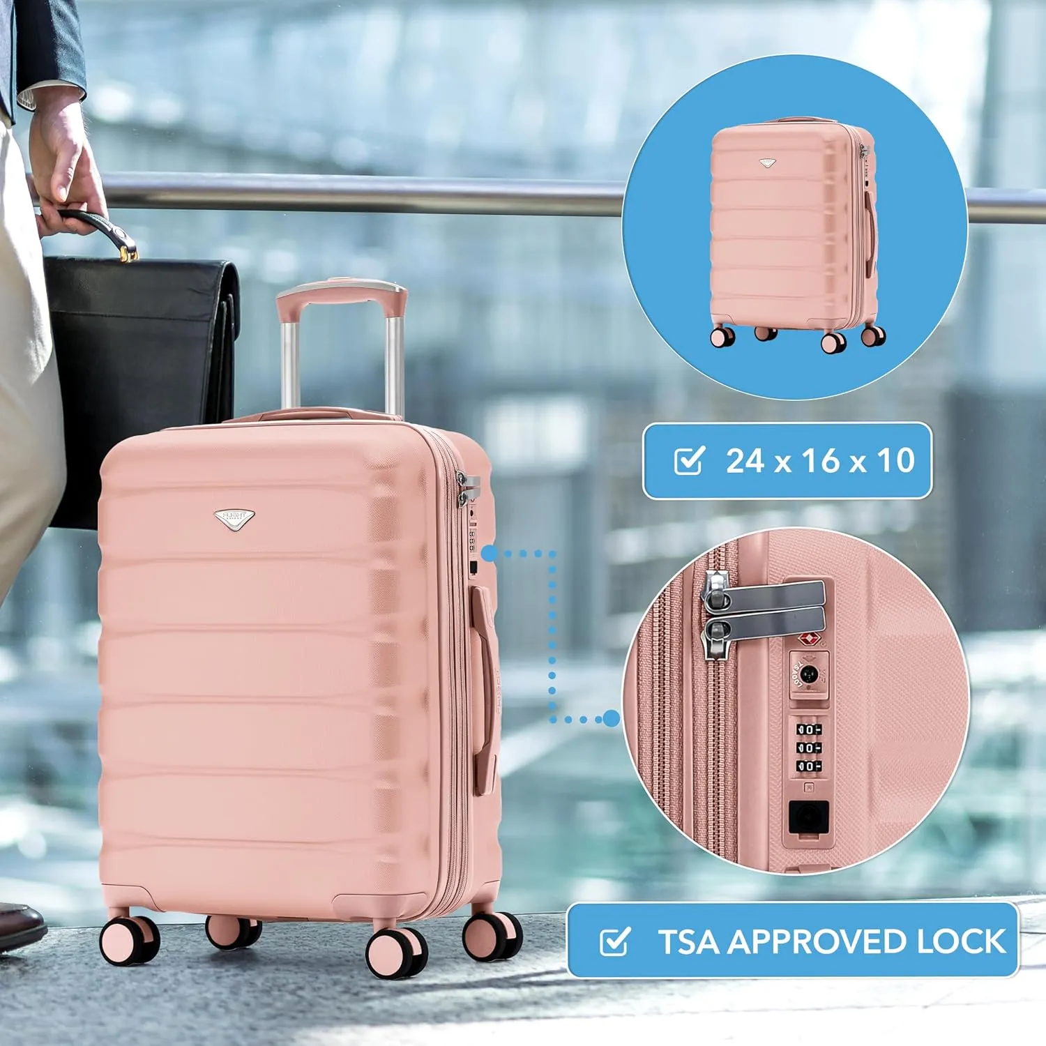 24x16x10 Expandable Carry On Suitcase Hardside TSA Lock USB C Lightweight Luggage Silent Double Spinner Wheels Maximum Overhead Carry-On Bag For Virgin & South West Approved Airlines