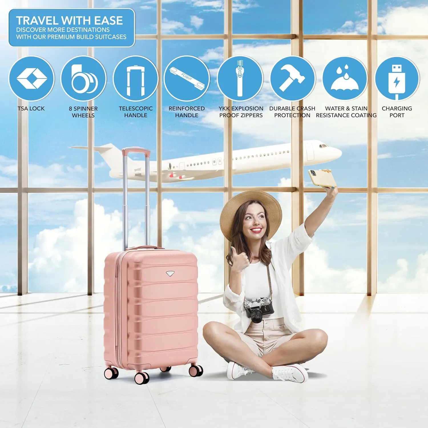 24x16x10 Expandable Carry On Suitcase Hardside TSA Lock USB C Lightweight Luggage Silent Double Spinner Wheels Maximum Overhead Carry-On Bag For Virgin & South West Approved Airlines