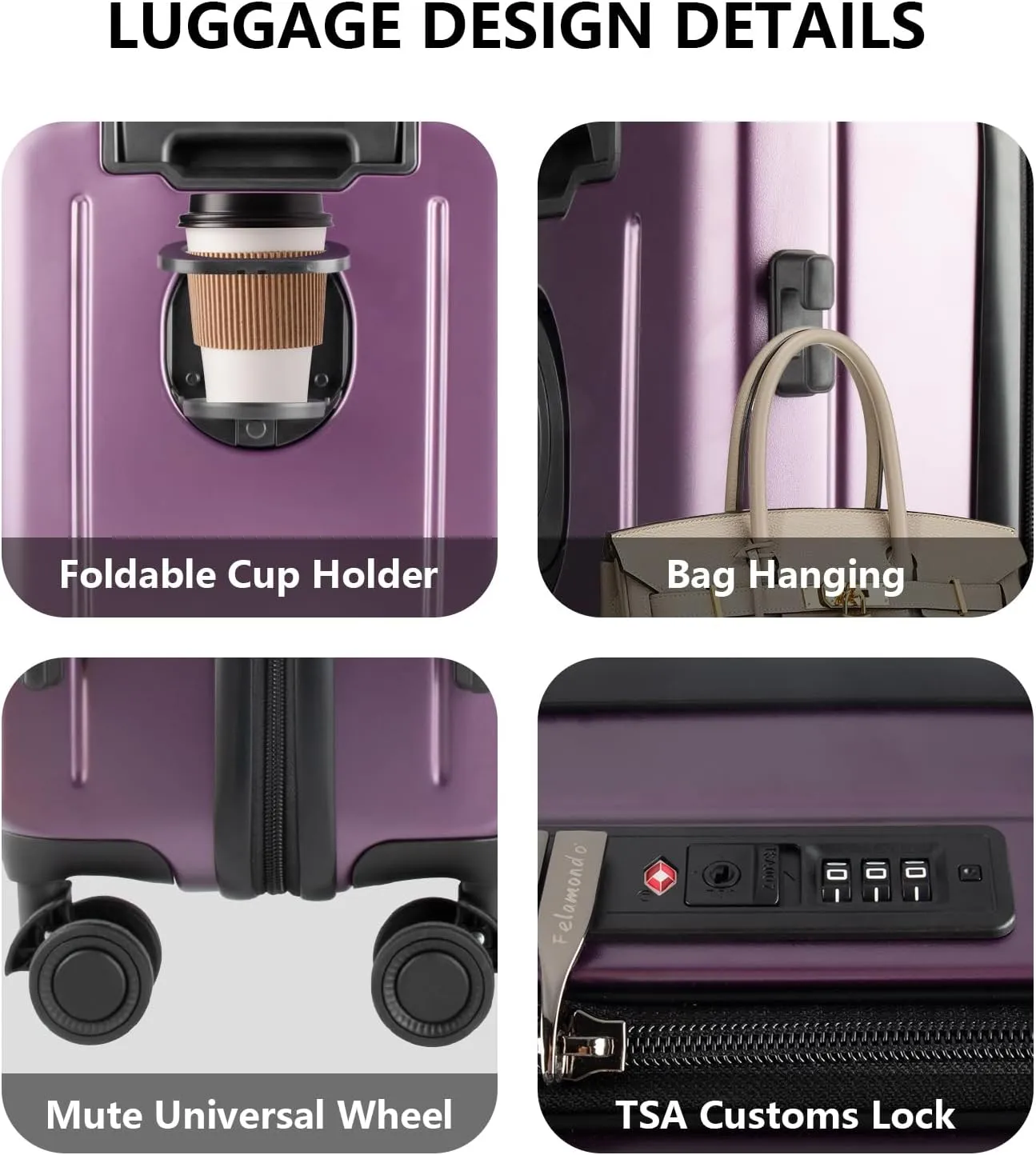 28-Inch Hardshell Checked Luggage - TSA-Accepted Lock, Top-Opening Design with Leak-Proof Cup Holder, Bag Hook, Explosion-Proof Large Suitcase for Extended Travel (Purple)