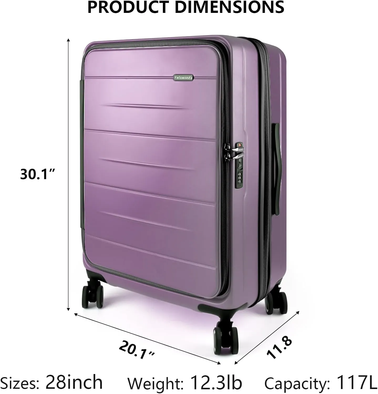28-Inch Hardshell Checked Luggage - TSA-Accepted Lock, Top-Opening Design with Leak-Proof Cup Holder, Bag Hook, Explosion-Proof Large Suitcase for Extended Travel (Purple)