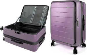 28-Inch Hardshell Checked Luggage - TSA-Accepted Lock, Top-Opening Design with Leak-Proof Cup Holder, Bag Hook, Explosion-Proof Large Suitcase for Extended Travel (Purple)