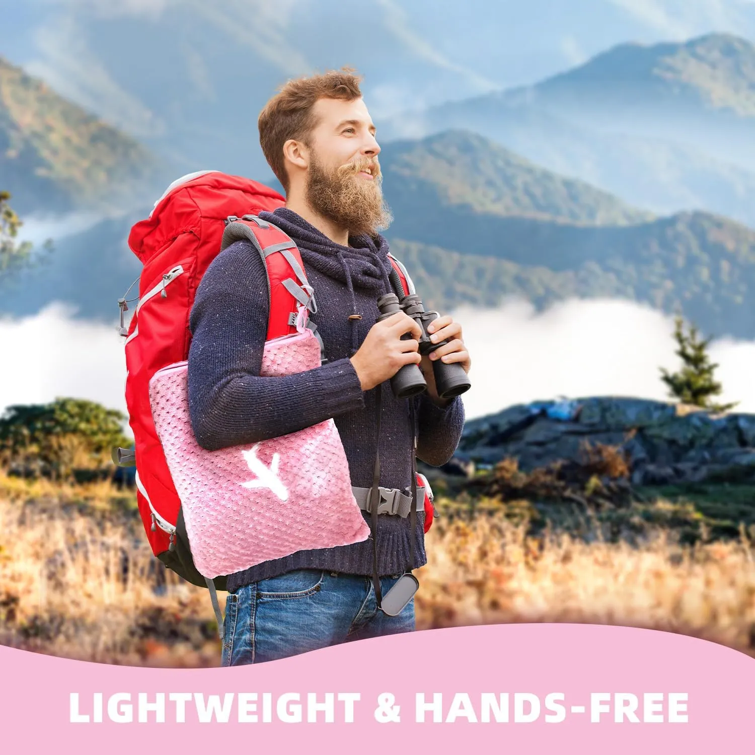 3 in 1 Travel Blanket Pillow Set - 350 GSM Thick Travel Blanket Airplane Compact with Bag, Soft Bag with a Pocket, Inflatable Travel Pillow for Camping & Car Trip (Blush Pink)