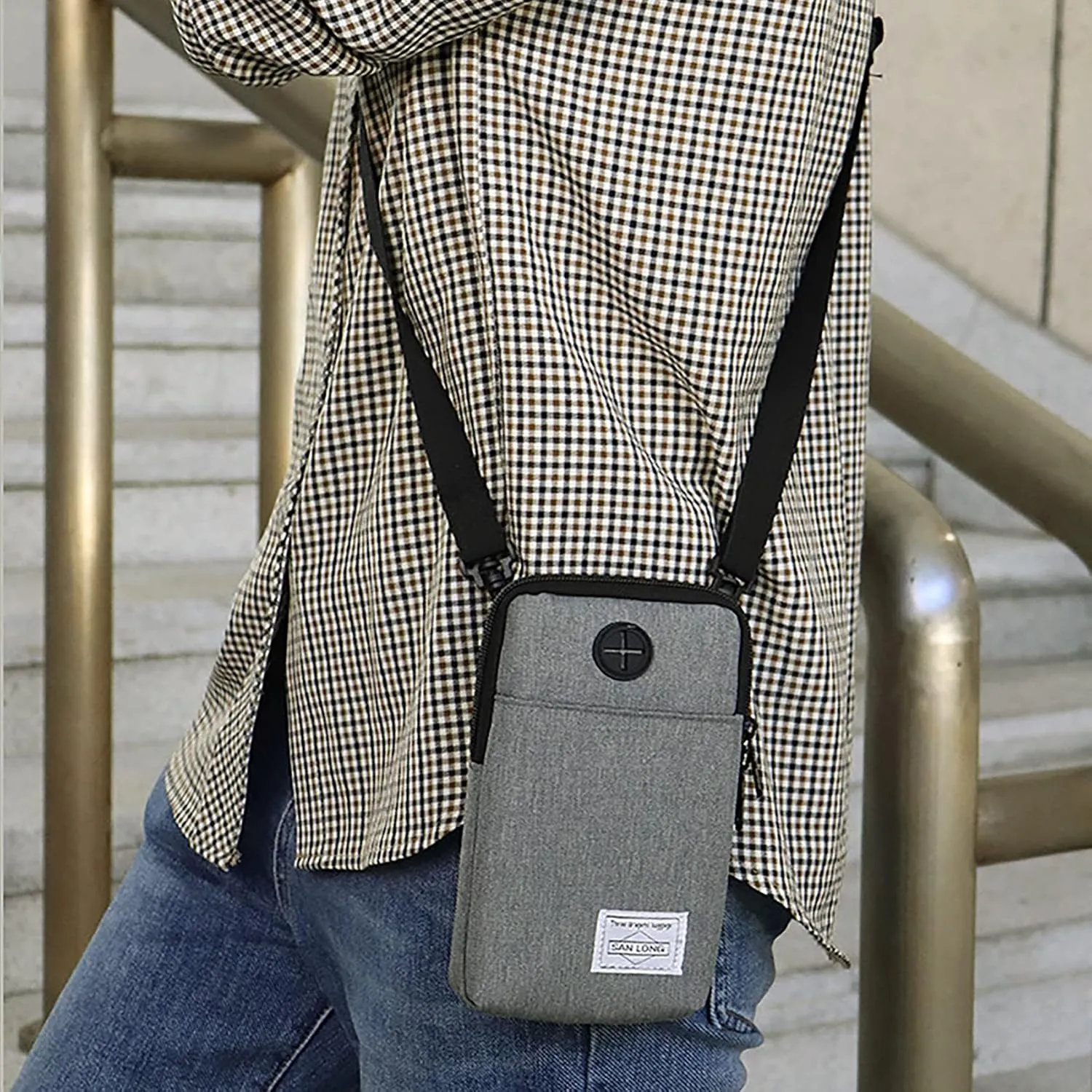 3-Layers Waterproof Cell Phone Pouch Crossbody Purse Oxford Fabric Belt Bag Wallet for Men Women