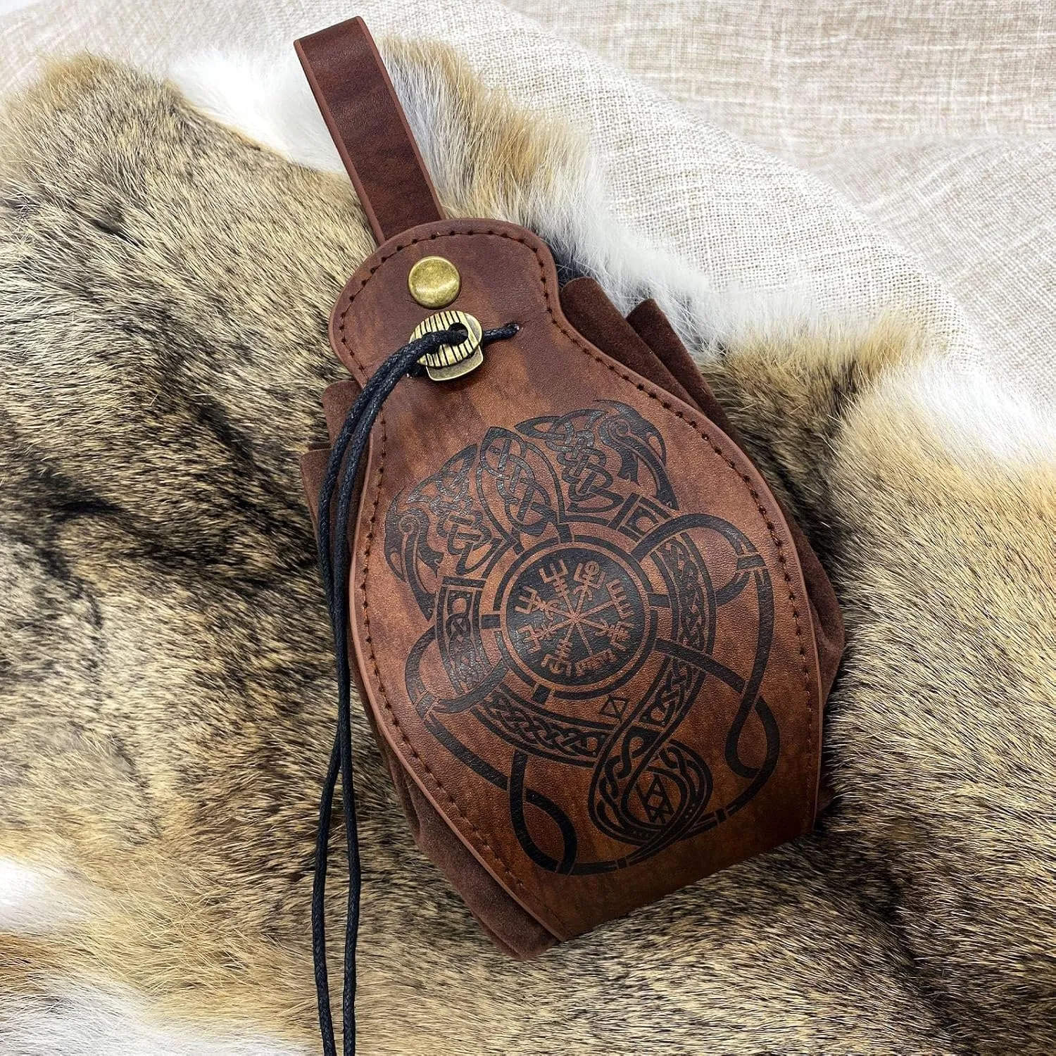 3 Pcs Halloween Renaissance Belt Pouch Coin Purse Phone Holder Skirt Hikes Medieval Viking Pirate Leather Belt Costume Sets (1-Brown)