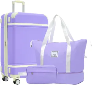 3-piece Luggage Set, 24-inch Suitcase, One Travel Duffel Bag and One Toiletry Bag, ABS Hardshell Carry-on Luggage, 4 Spinner Wheels, Top and Side Silicone Handles, TSA Combination Lock, 25% More Space