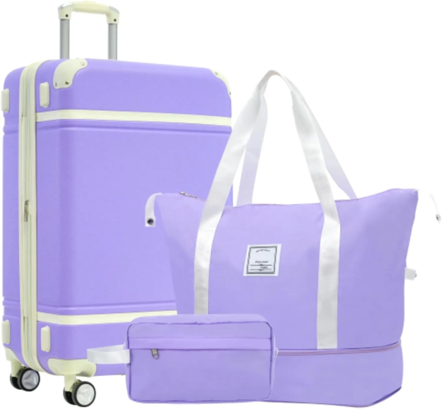 3-piece Luggage Set, 24-inch Suitcase, One Travel Duffel Bag and One Toiletry Bag, ABS Hardshell Carry-on Luggage, 4 Spinner Wheels, Top and Side Silicone Handles, TSA Combination Lock, 25% More Space