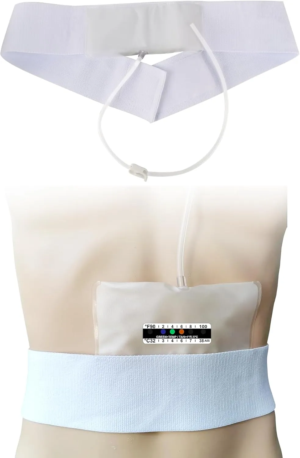 34 Inch Urine Storage Belt with Catheter, Concealed Collector Kit with 20 Temperature Strips, Portable Urine Test Bags for Men Used for Hospitals, Emergency and Travel