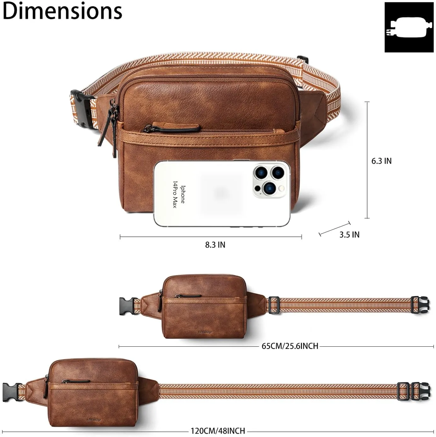 3L Fanny Packs Belt Bag for Women Small Everywhere Crossbody Bag Waist Bag Faux Leather Sling Chest Bag Purse