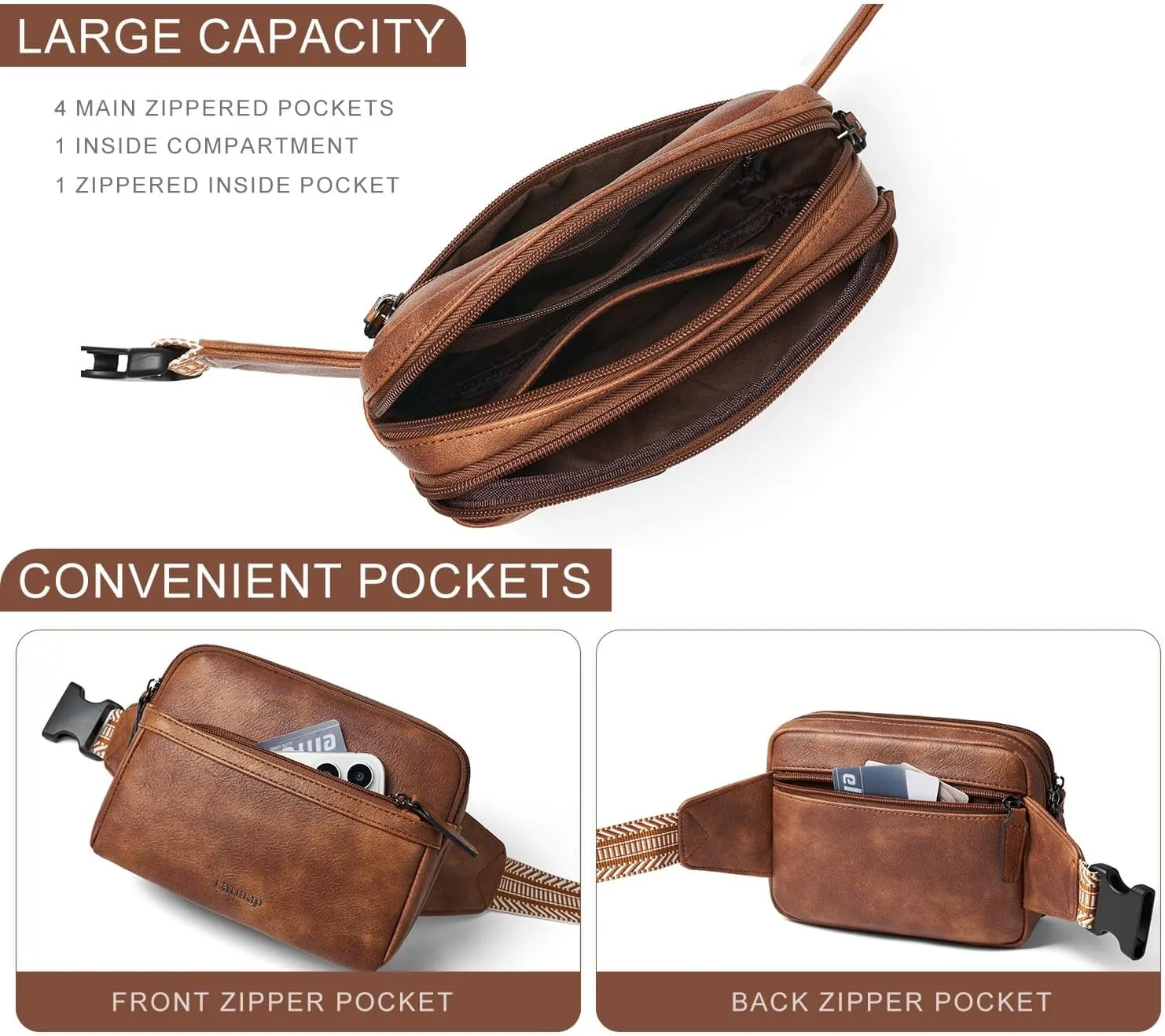 3L Fanny Packs Belt Bag for Women Small Everywhere Crossbody Bag Waist Bag Faux Leather Sling Chest Bag Purse